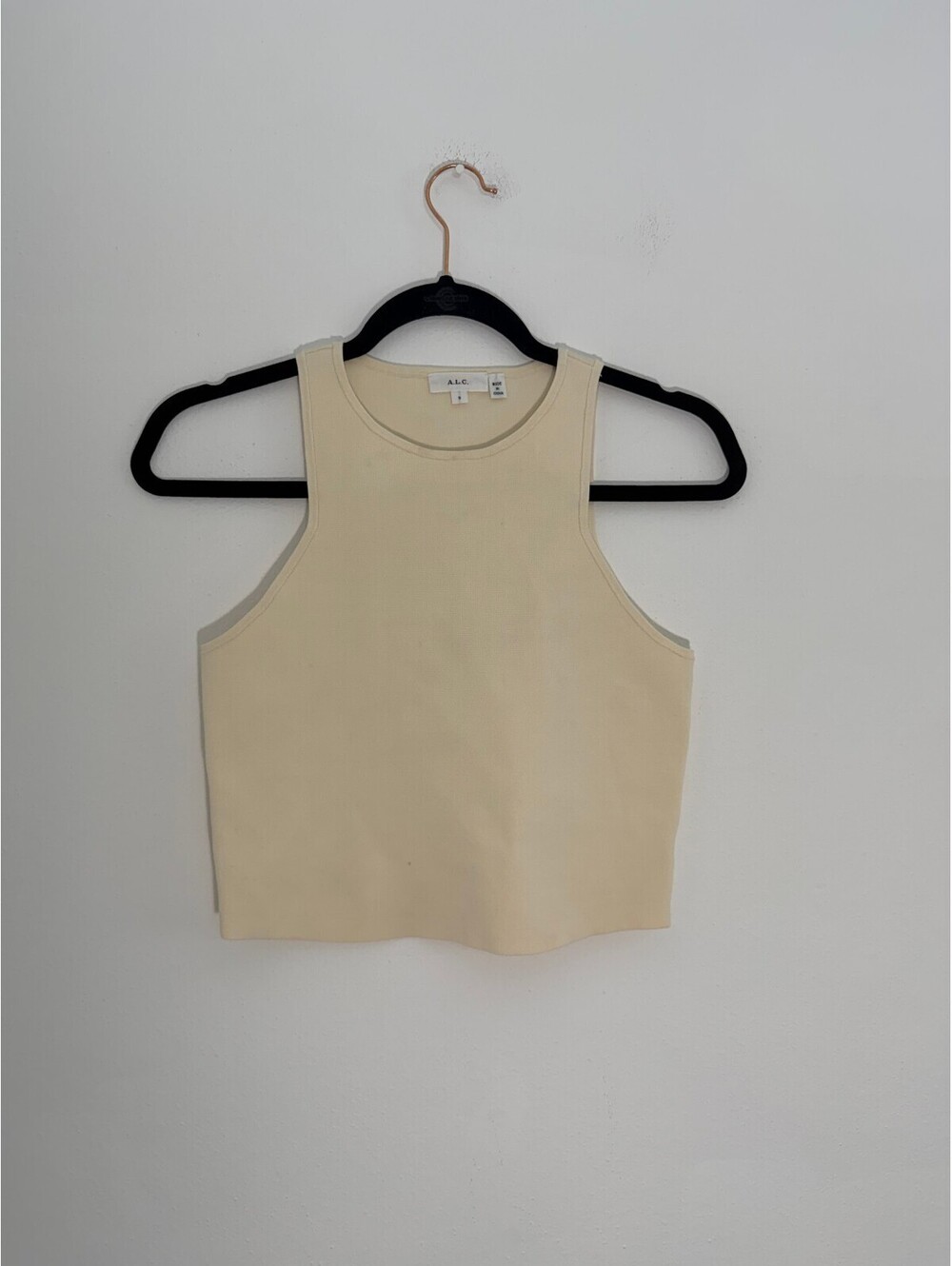 A.L.C. Ivory Knit Crop Tank Top Sleeveless Minimalist Luxury Size S